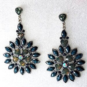 Large Blue Floral Motif Earrings